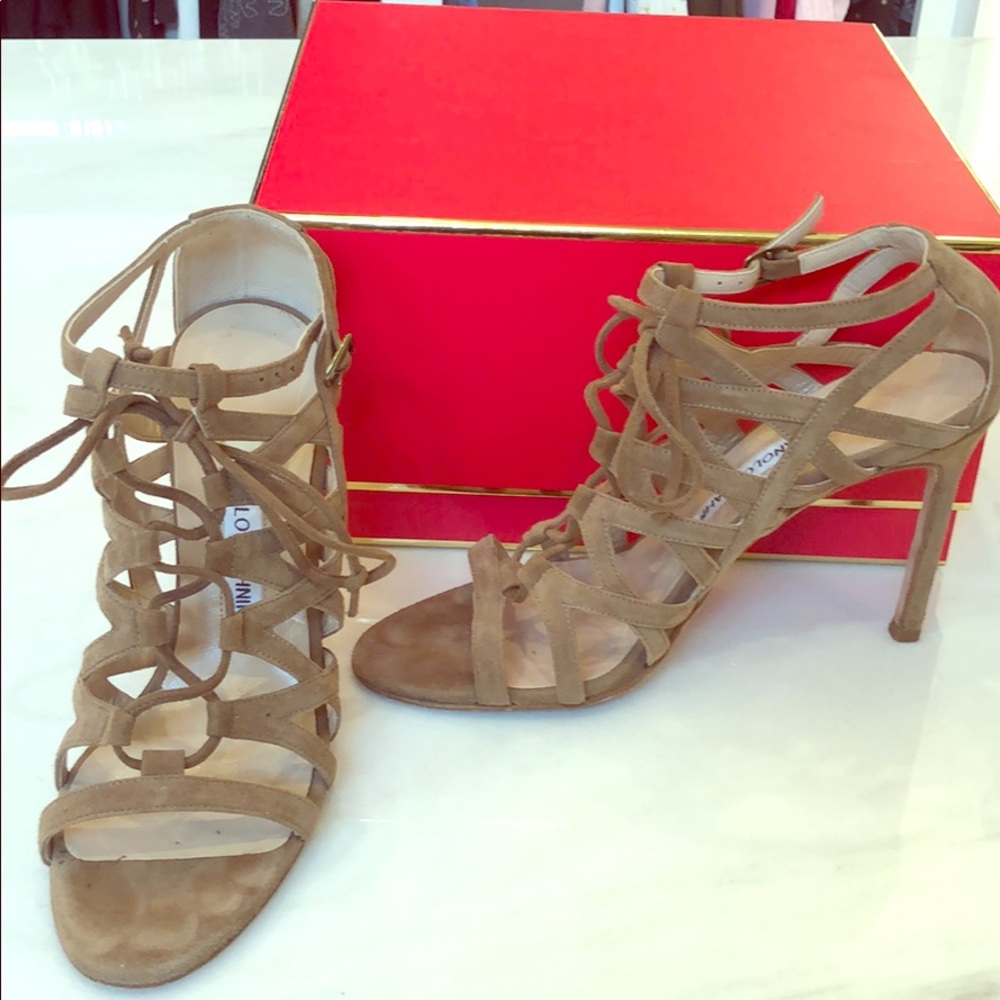 Manolo Blahnik suede sandals 4inch